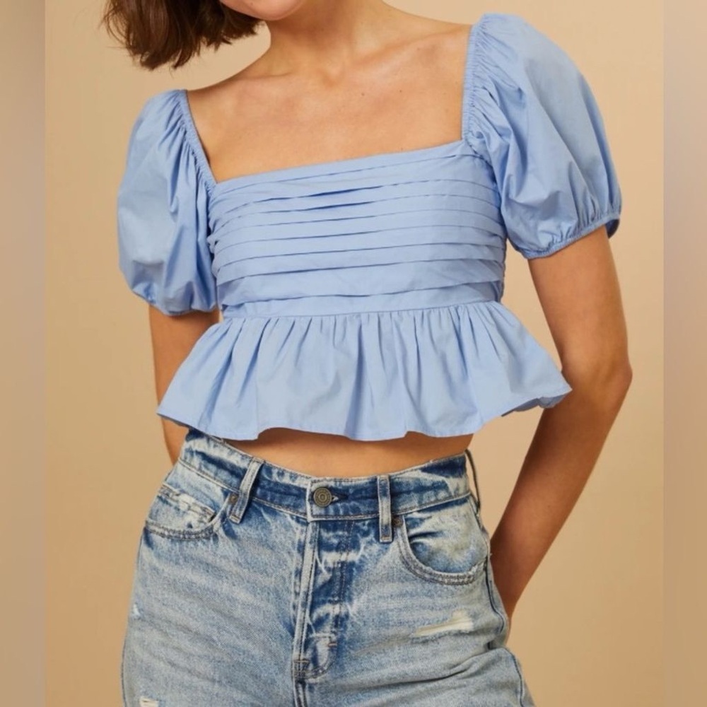Altar’d State Light Blue Peplum Smocked Crop Top size XS NWT
